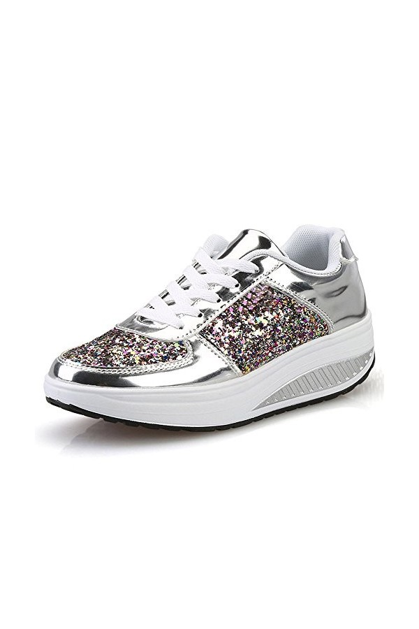 Bluelucon Baskets élégantes pour femme - Talon compensé - Chaussures de fitness - Chaussures de course - Chaussures de footba