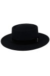 Fancet Chapeau fedora pour femme 100 % feutre de laine à large bord réglable, 88350_Noir bande de velours , M