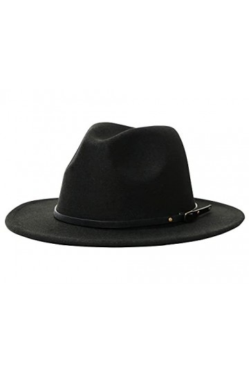 Chapeau Fedora classique pour femme – Chapeau Panama à large bord avec boucle de ceinture - noir - 56/58 cm
