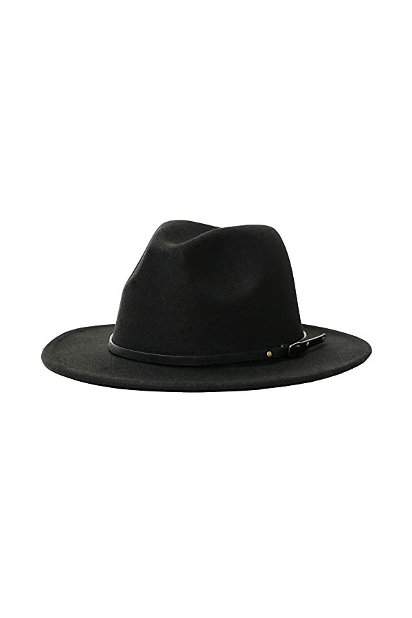 Chapeau Fedora classique pour femme – Chapeau Panama à large bord avec boucle de ceinture - noir - 56/58 cm