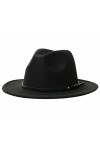 Chapeau Fedora classique pour femme – Chapeau Panama à large bord avec boucle de ceinture - noir - 56/58 cm