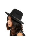 Fedora Chapeau vintage en feutre avec boucle de ceinture pour femme, noir, Taille M