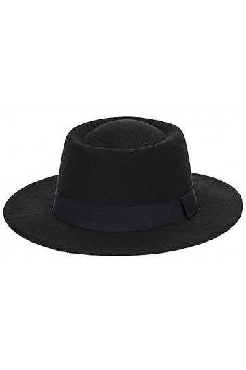 Chapeau Fedora classique en feutre à large bord avec boucle de ceinture pour femme, noir, M/L