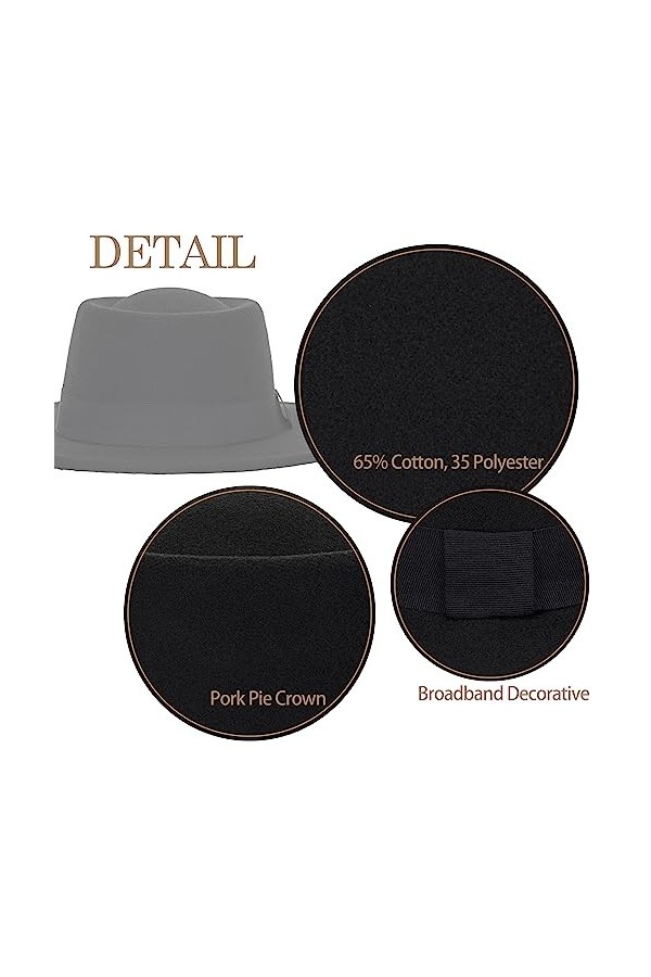 Chapeau Fedora classique en feutre à large bord avec boucle de ceinture pour femme, noir, M/L