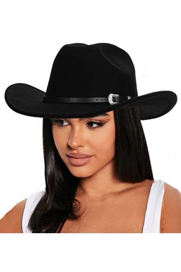 Chapeau de cowboy western pour femme Outback Cowgirls en feutre Fedora Gus Rodéo 55,9 - 57,8 cm pour M/L, Noir avec boucle ce
