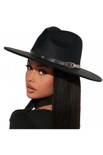 Chapeau Fedora en feutre pour femme - Chapeau de jazz à large bord avec boucle de ceinture tour de tête de 57 cm à 58 cm , N