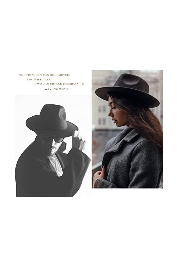 Chapeau Fedora en feutre pour femme - Chapeau de jazz à large bord avec boucle de ceinture tour de tête de 57 cm à 58 cm , N