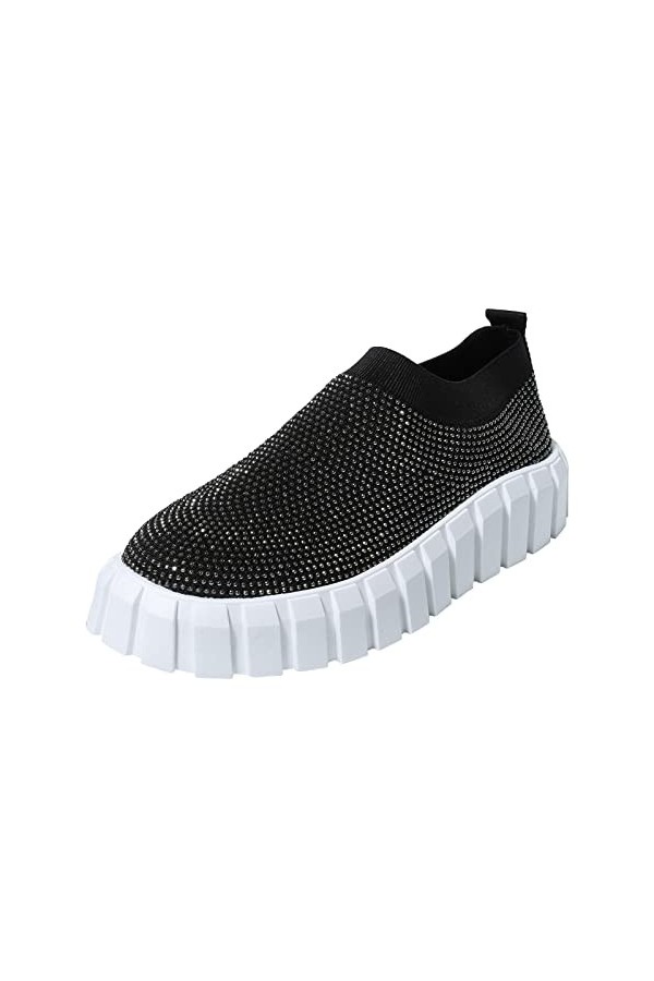 Chaussures à Enfiler Baskets Mode Maille Sports de Plein air Course Respirant Strass Chaussures Femmes Baskets pour Femmes Bo