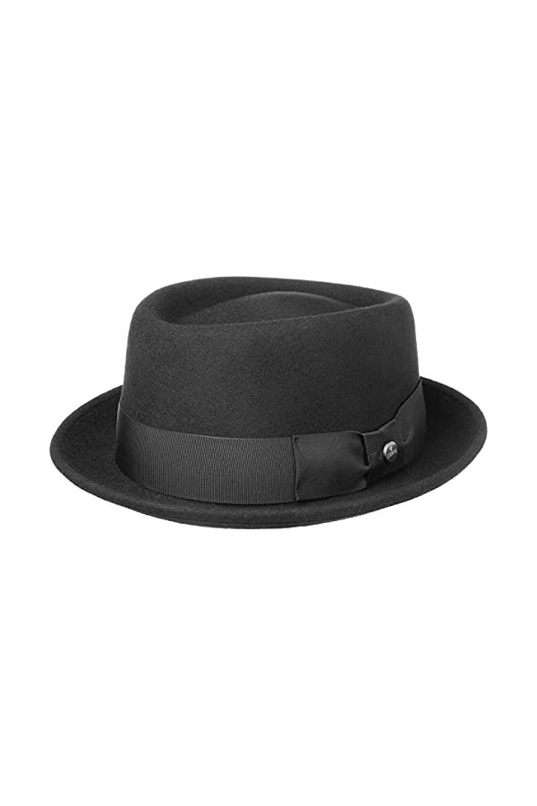 Lierys Chapeau Crushable Pork Pie Femme/Homme - Made in Italy en Feutre de Laine avec Ruban Gros Grain Automne-Hiver - 61 cm 
