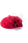 Lawliet Chapeau de cocktail noir pour dame avec fleurs et perles - Rouge - Taille Unique