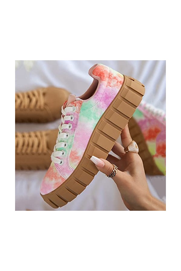 lcybem Mode Baskets Femme Plateforme Chaussures Casual Confortables Chaussures de Sport Legere Toile Sneakers Multicolore 37
