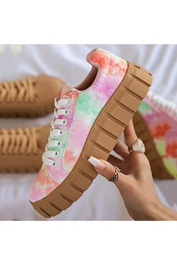lcybem Mode Baskets Femme Plateforme Chaussures Casual Confortables Chaussures de Sport Legere Toile Sneakers Multicolore 40