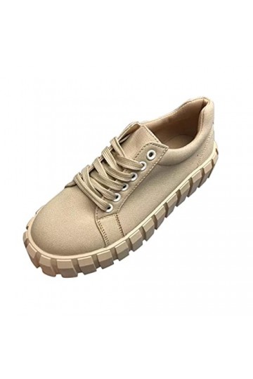 lcybem Mode Baskets Femme Plateforme Chaussures Casual Confortables Chaussures de Sport Legere Toile Sneakers Marron 38