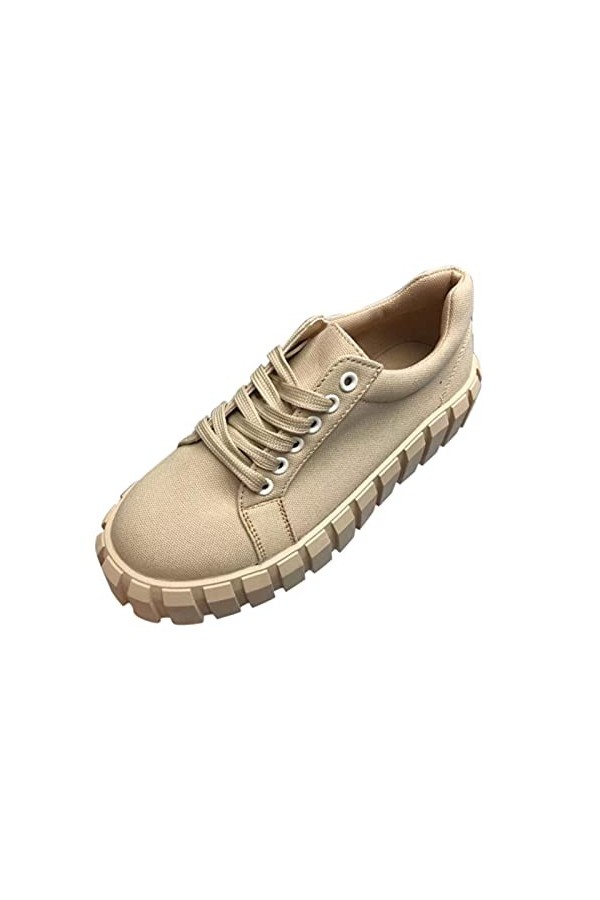 lcybem Mode Baskets Femme Plateforme Chaussures Casual Confortables Chaussures de Sport Legere Toile Sneakers Marron 38