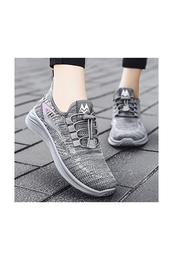 Mode été Automne Femmes Baskets Plat léger Maille élastique Respirant Baskets Femme Mode Running 1-Grey, 41 