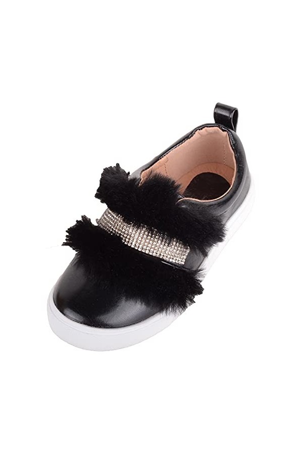 ABSOLUTE FOOTWEAR Baskets décontractées à Enfiler en Cuir synthétique et Fausse Fourrure avec Strass - Noir - Noir, 33 EU
