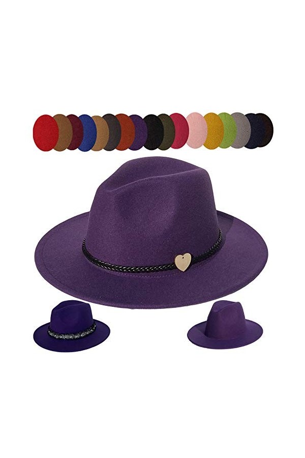 JK Home Femme Homme Chapeau de Jazz Casquette Fedora Feutre Cérémonie Mariage Violet