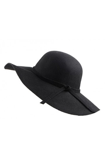 Urban GoCo Femmes Filles Chapeau de Laine en Feutre à Larges Bords Bowler Hat Fedora Elégant Capeline Floppy Cloche Noir 