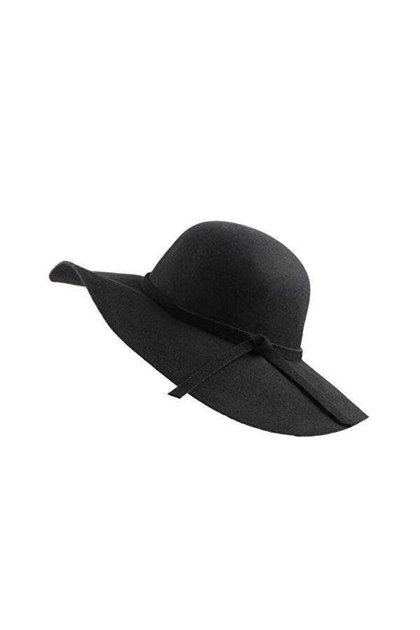 Urban GoCo Femmes Filles Chapeau de Laine en Feutre à Larges Bords Bowler Hat Fedora Elégant Capeline Floppy Cloche Noir 