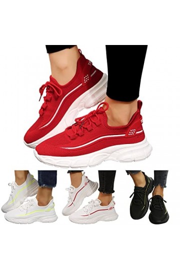 iYmitz Mode Printemps Et été Femmes Chaussures De Sport Fond Plat Et Fond épais Lumière à Lacets Colorblock Et Simple Chaussu