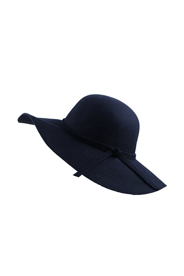 Urban GoCo Femmes Filles Chapeau de Laine en Feutre à Larges Bords Bowler Hat Fedora Elégant Capeline Floppy Cloche Noir 
