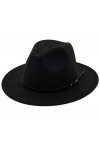 Chapeau Fedora Panama à large bord en feutre avec boucle de ceinture pour femme, noir, 7-7 1/4