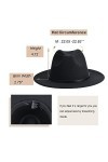 Chapeau Fedora Panama à large bord en feutre avec boucle de ceinture pour femme, noir, 7-7 1/4