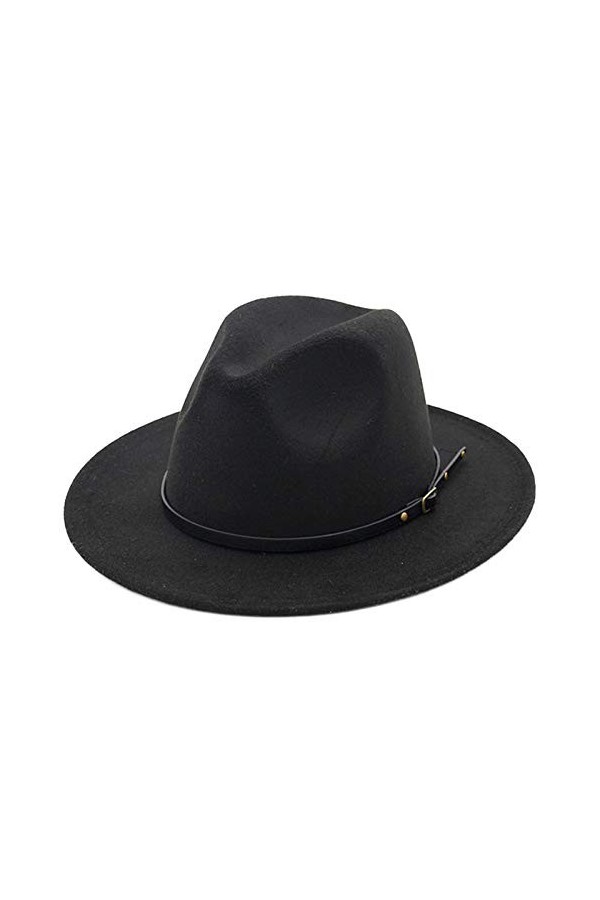 Leopard Chapeau fedora classique bicolore à large bord pour femme, Noir avec ceinture., 58 EU