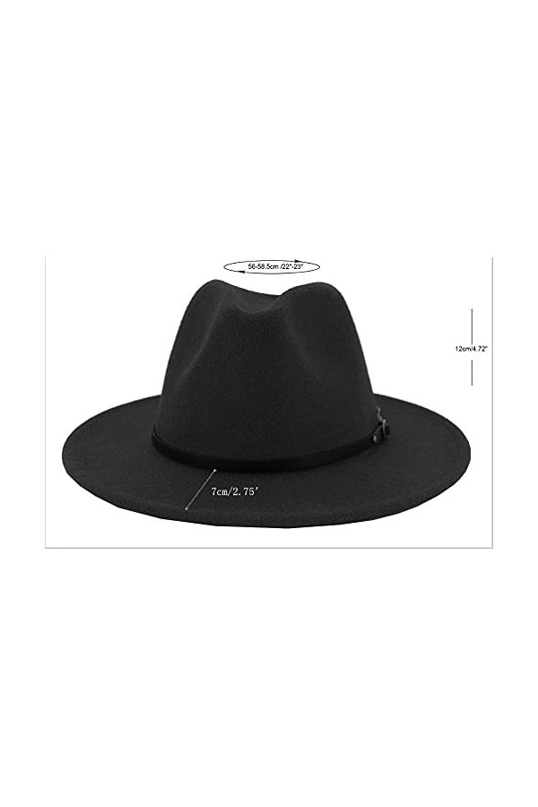 Leopard Chapeau fedora classique bicolore à large bord pour femme, Noir avec ceinture., 58 EU