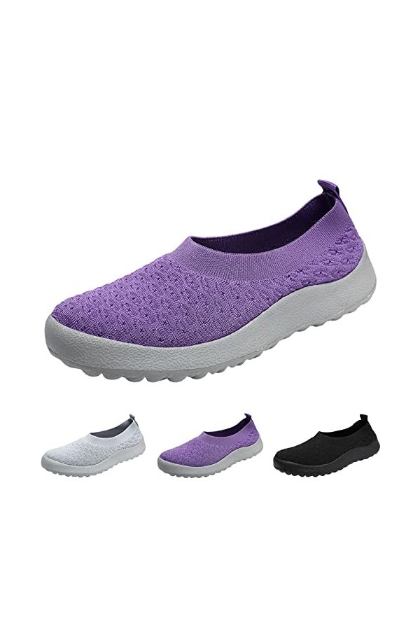Baskets Femme Chaussure de Course Basket Mode été Femmes Chaussures de Sport Fond Plat léger sans Lacet Couleur Unie Style Mo