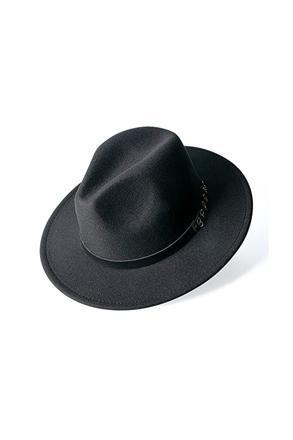 besbomig Fedora Chapeau de Jazz en Feutre Casquette à Large Bord Réglable Trilby Cap Printemps Automne Hiver Femme Homme Élég