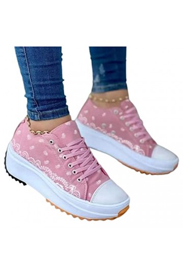 2022 Chaussure Femme en Toile Mode, Baskets Femmes en Toile à Plateforme à Lacets, Tennis Basse en Toile à Plateforme, Chauss