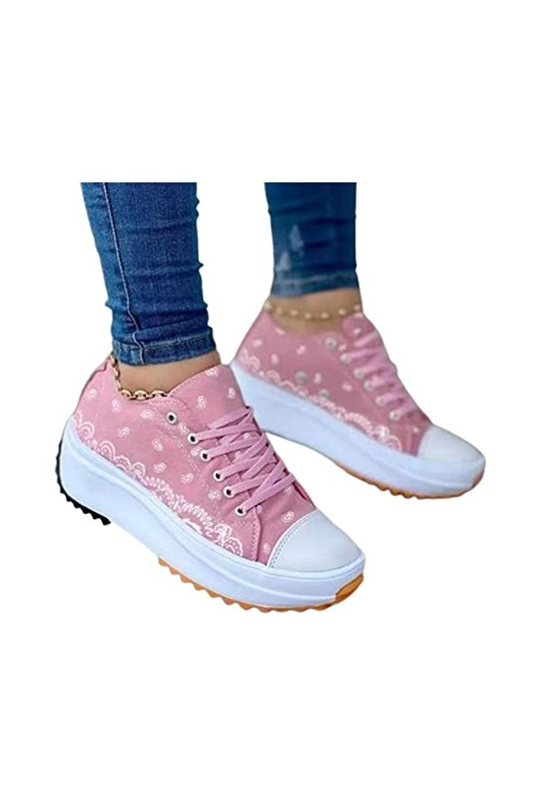 2022 Chaussure Femme en Toile Mode, Baskets Femmes en Toile à Plateforme à Lacets, Tennis Basse en Toile à Plateforme, Chauss