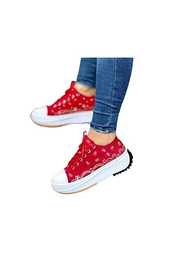 2022 Chaussure Femme en Toile Mode, Baskets Femmes en Toile à Plateforme à Lacets, Tennis Basse en Toile à Plateforme, Chauss