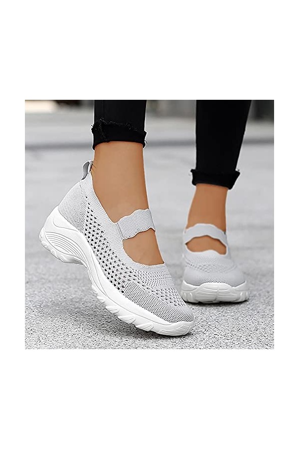Chaussure Été Noir Summer Wedge Womens Fashion Out Sport Baskets en Maille Creuse sur des Chaussures Slip Baskets pour Femme