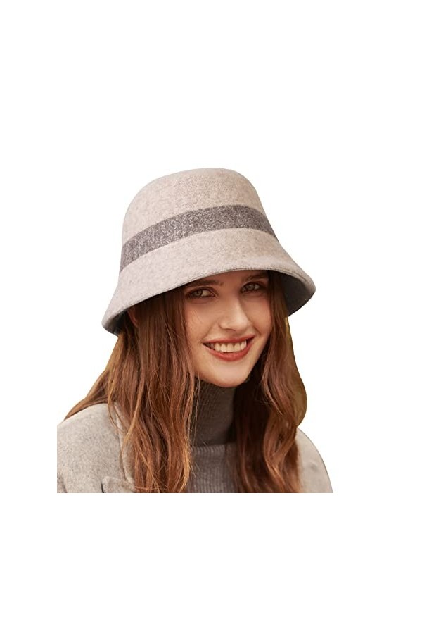 Adigaber Chapeau Cloche Femme Chapeau Melon 100% Laine Fedora Seau Élégant Chapeau Derby Chapeau Vintage Hiver