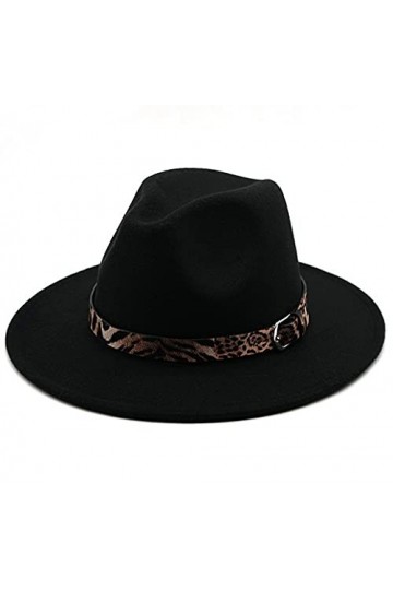 VASANA Chapeau Fedora Panama unisexe en laine mélangée à large bord en feutre avec boucle léopard - Parfait pour homme et fem