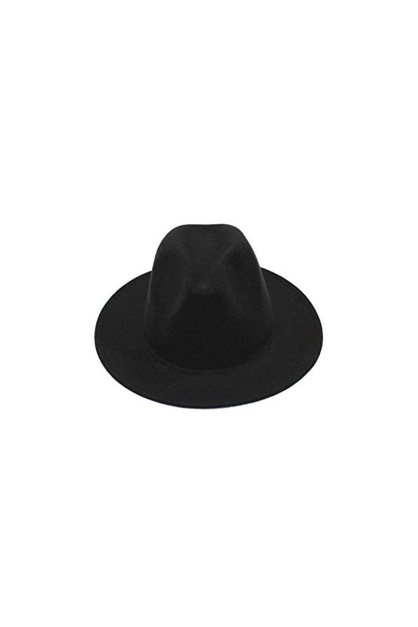 UPSTORE Chapeau Fedora classique à large bord en feutre pour femme Noir, Noir