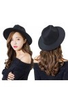 UPSTORE Chapeau Fedora classique à large bord en feutre pour femme Noir, Noir
