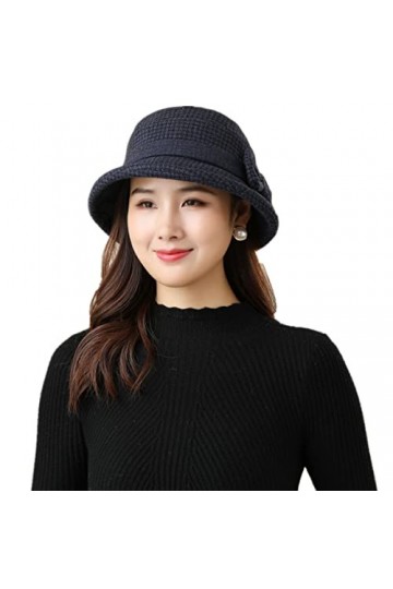 Dhiver Chapeau Cloche pour Femme Vintage en Feutre de Laine Chapeau Fedora à Large Bord Chapeau Melon Déglise avec Joli Nœu