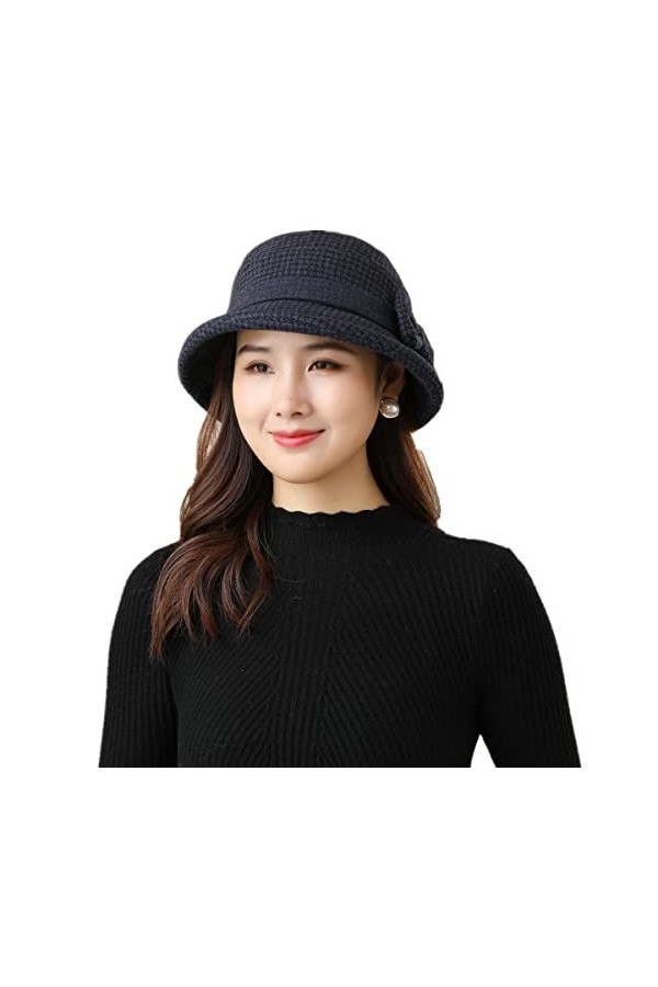 Dhiver Chapeau Cloche pour Femme Vintage en Feutre de Laine Chapeau Fedora à Large Bord Chapeau Melon Déglise avec Joli Nœu