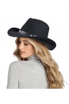 HilyBony Chapeau Fedora de cowboy pour femme - Chapeau Fedora en feutre à large bord avec ceinture, Noir , M