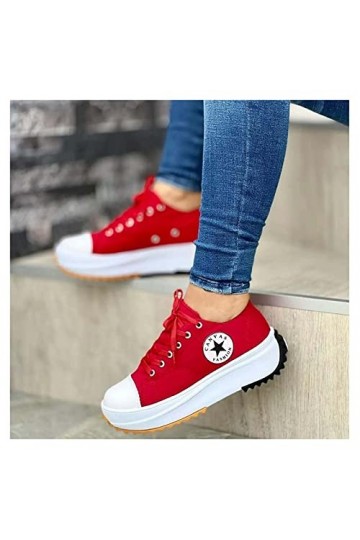 Chaussures en Toile pour Femme, 2022 Nouveau Femmes Chaussures en Toile à Plateforme à Lacets, Mode Baskets Basse pour Femme 