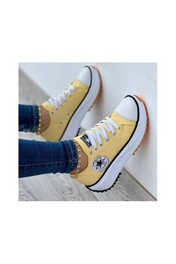 Chaussures en Toile pour Femme, 2022 Nouveau Femmes Chaussures en Toile à Plateforme à Lacets, Mode Baskets Basse pour Femme 