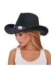 HilyBony Chapeau Fedora de cowboy pour femme - Chapeau Fedora en feutre à large bord avec ceinture, Noir , M