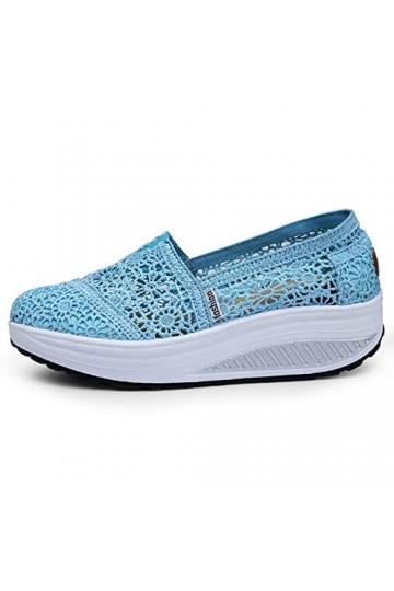 Yeeteepot Chaussures de Marche pour Femme Décontractées Sneakers Compensées Fitness Baskets Respirantes Maille Sport Sandales