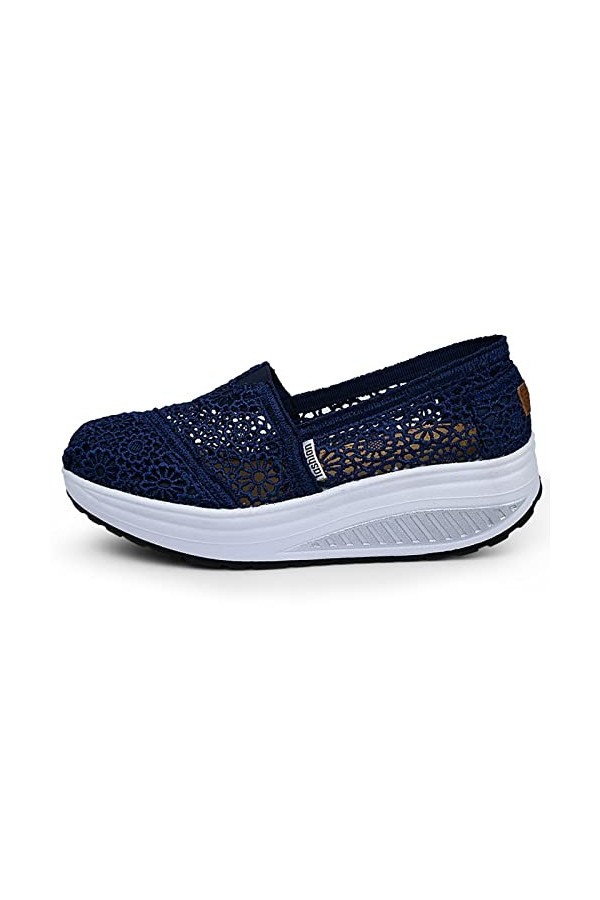 Yeeteepot Chaussures de Marche pour Femme Décontractées Sneakers Compensées Fitness Baskets Respirantes Maille Sport Sandales