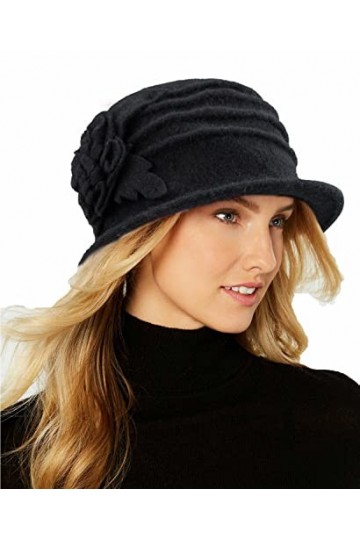 Chapeau cloche rond pour femme vintage en laine des années 1920, noir, Taille M