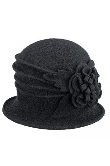 Chapeau cloche rond pour femme vintage en laine des années 1920, noir, Taille M