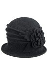 Chapeau cloche rond pour femme vintage en laine des années 1920, noir, Taille M